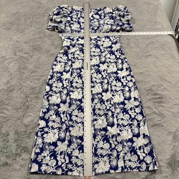 Sam Edelman Dress Womens Size 6 Blue White Floral Puff Sleeve Midi Sundress New - Picture 9 of 13